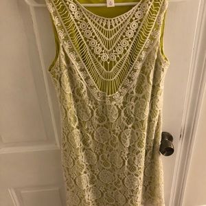 Light green dress with white lace overlay
